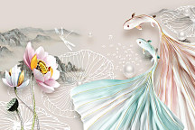 Obraz Perleťové rybičky s kvetmi 